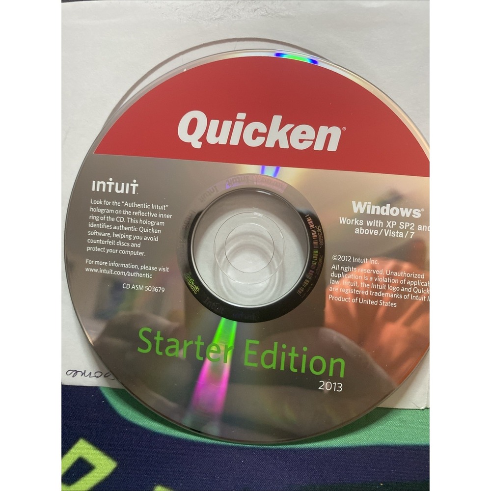 Intuit Quicken 2013 Starter Edition Orginize Your Money For XP SP2 Disc Only C3
